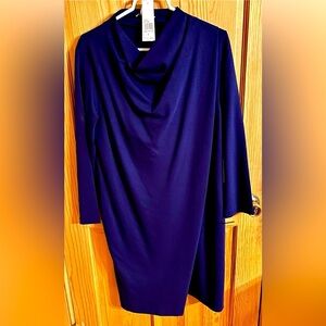 Joan Vass Cobalt Blue Draped Cowl Neck Dress NWT 2P Fits Large Petite 12-14 Chic